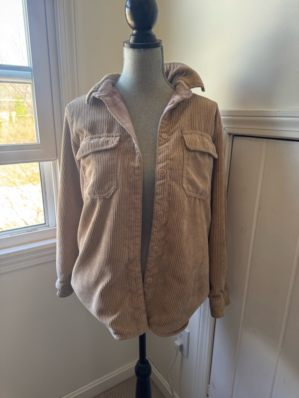 Reversible Corduroy Button-Front Shacket in Beige - Women's Jacket